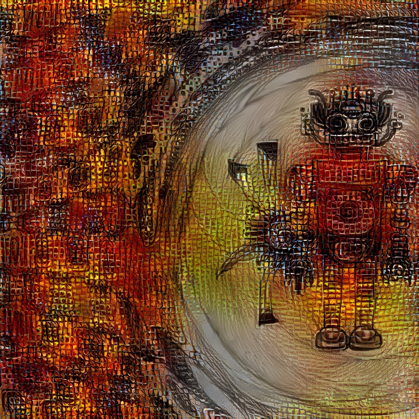 Mosaic Abstract Painting Featuring Stylized Robot