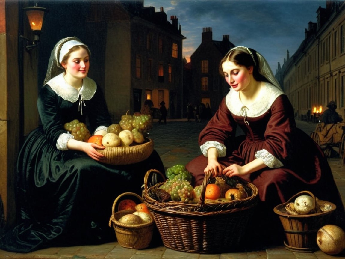 19th-Century Market Scene with Women and Fruits