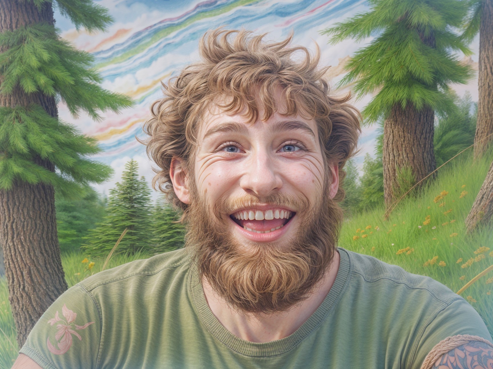 Young man smiling in nature with vibrant backdrop