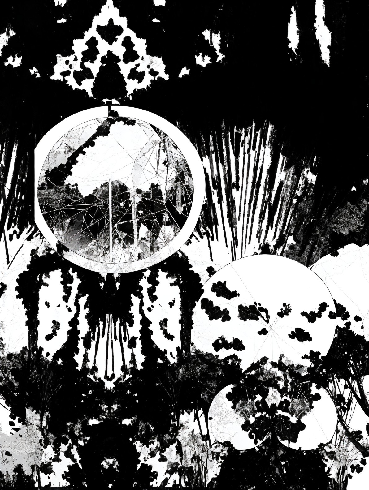 Black-and-White Abstract Composition with Shapes and Textures
