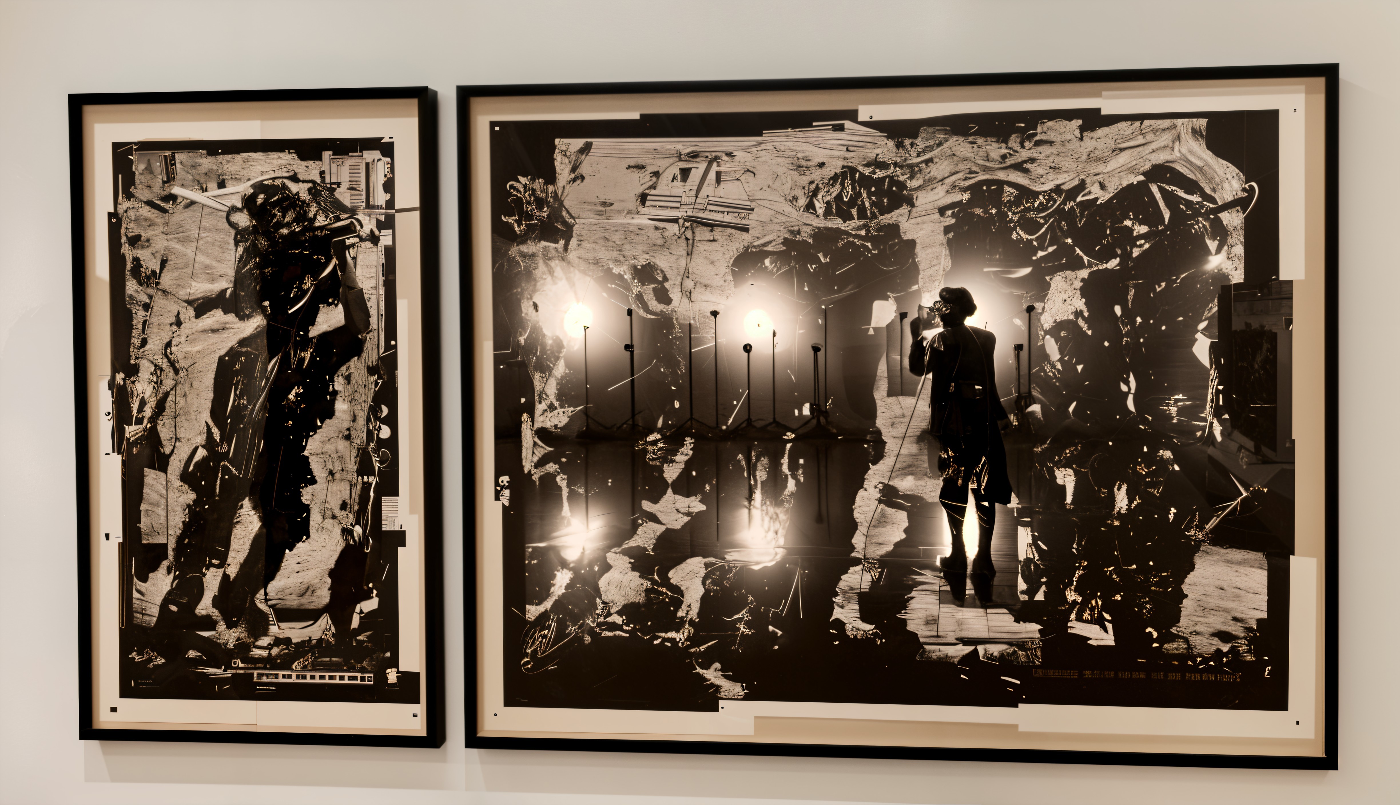 Monochromatic Abstract Artworks on White Wall