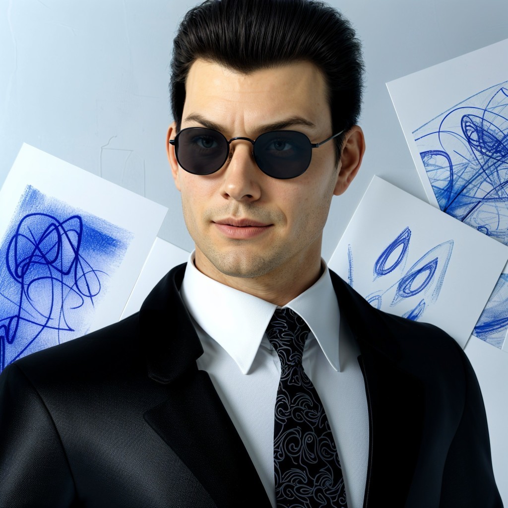 Well-Dressed Man in Black Suit with Abstract Background