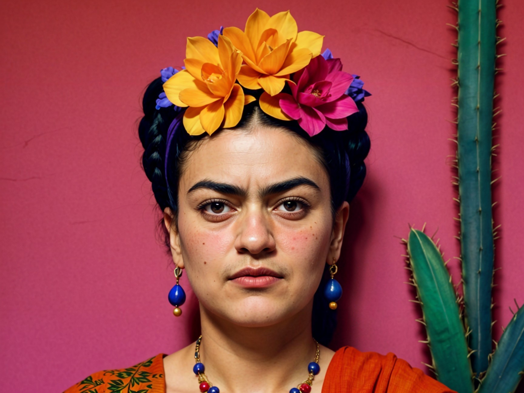 Woman with Floral Hair and Bold Accessories