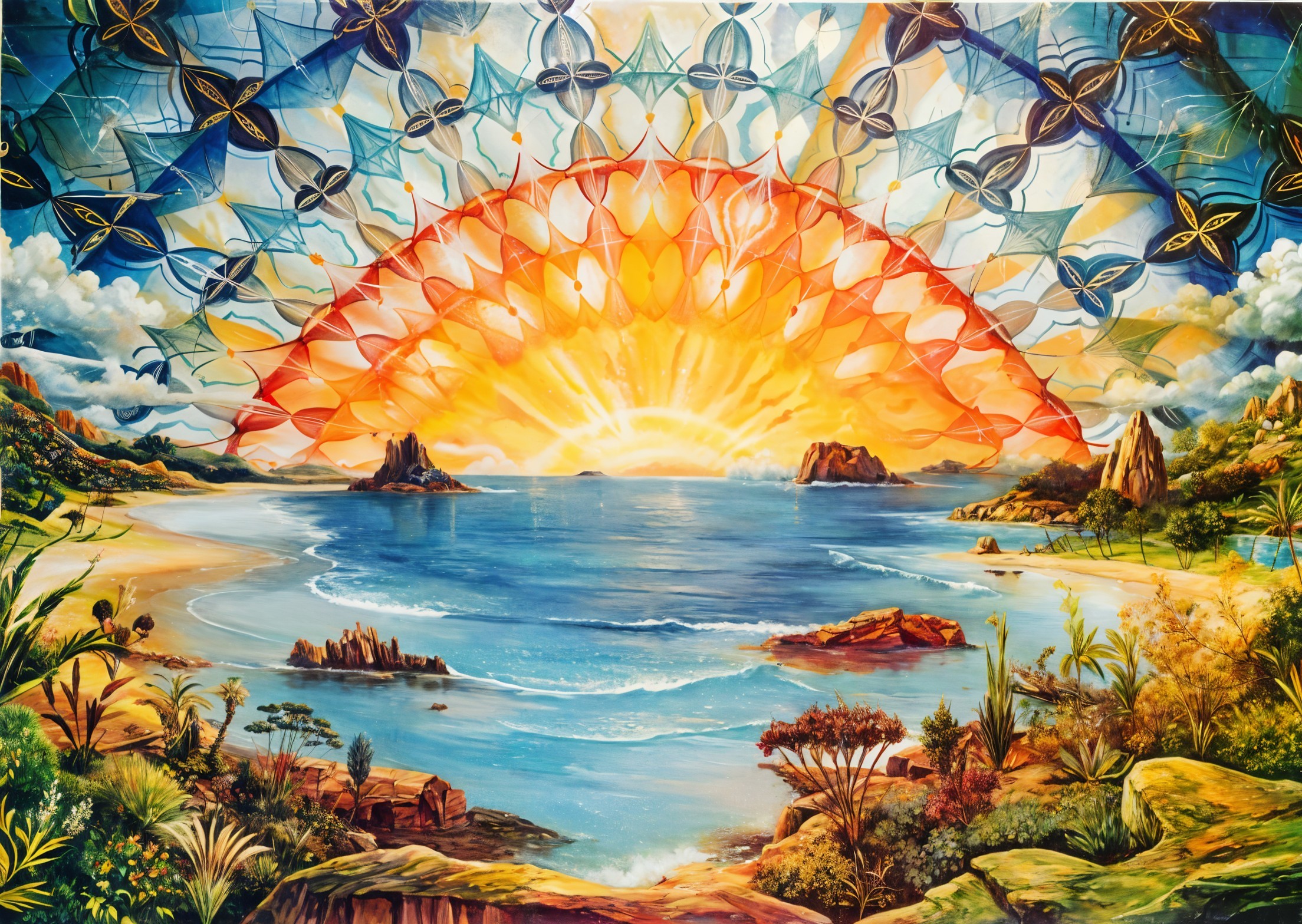 Radiant Sunrise Over a Tranquil Beach Landscape