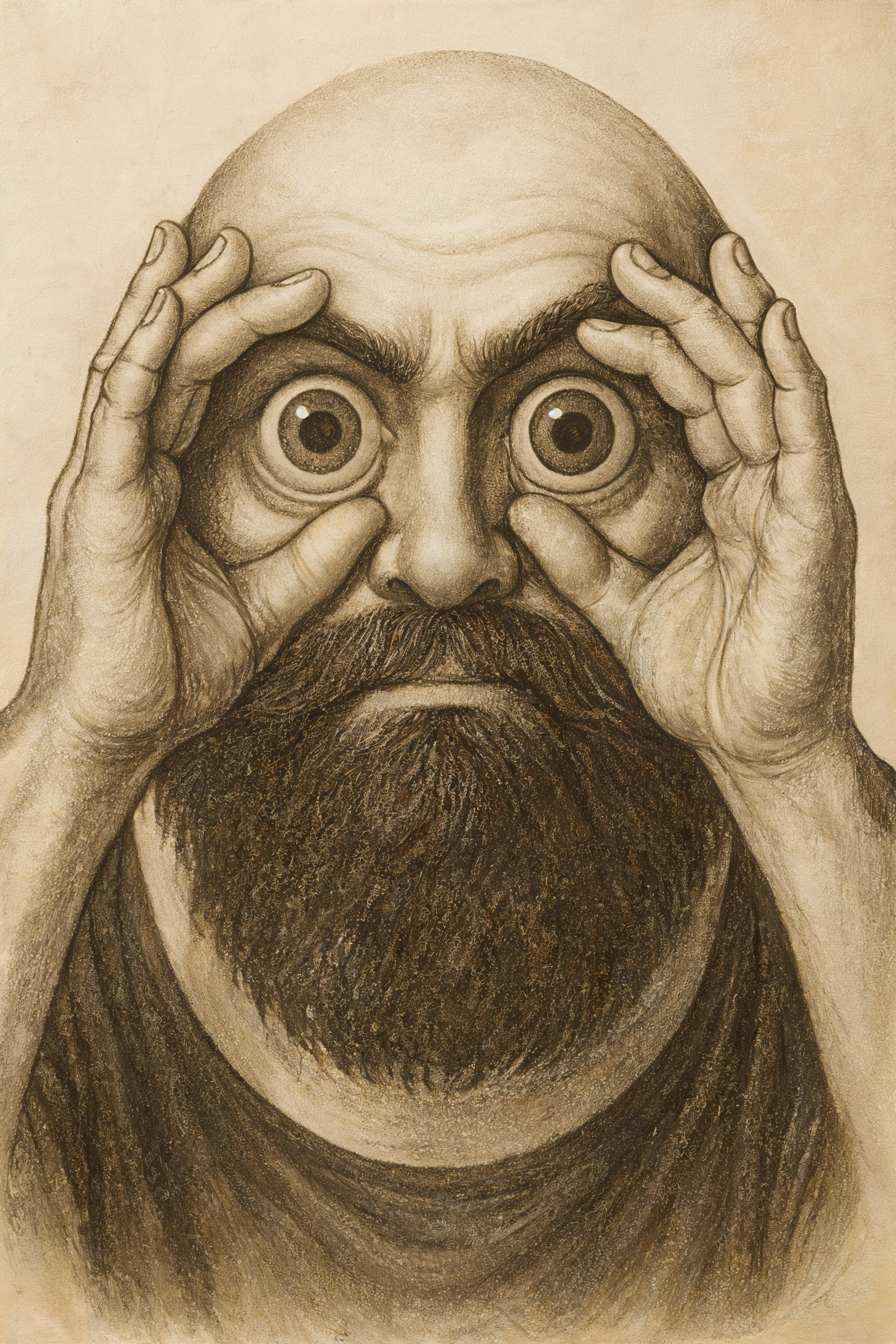 Bearded Man with Intense Gaze in Sepia Tones