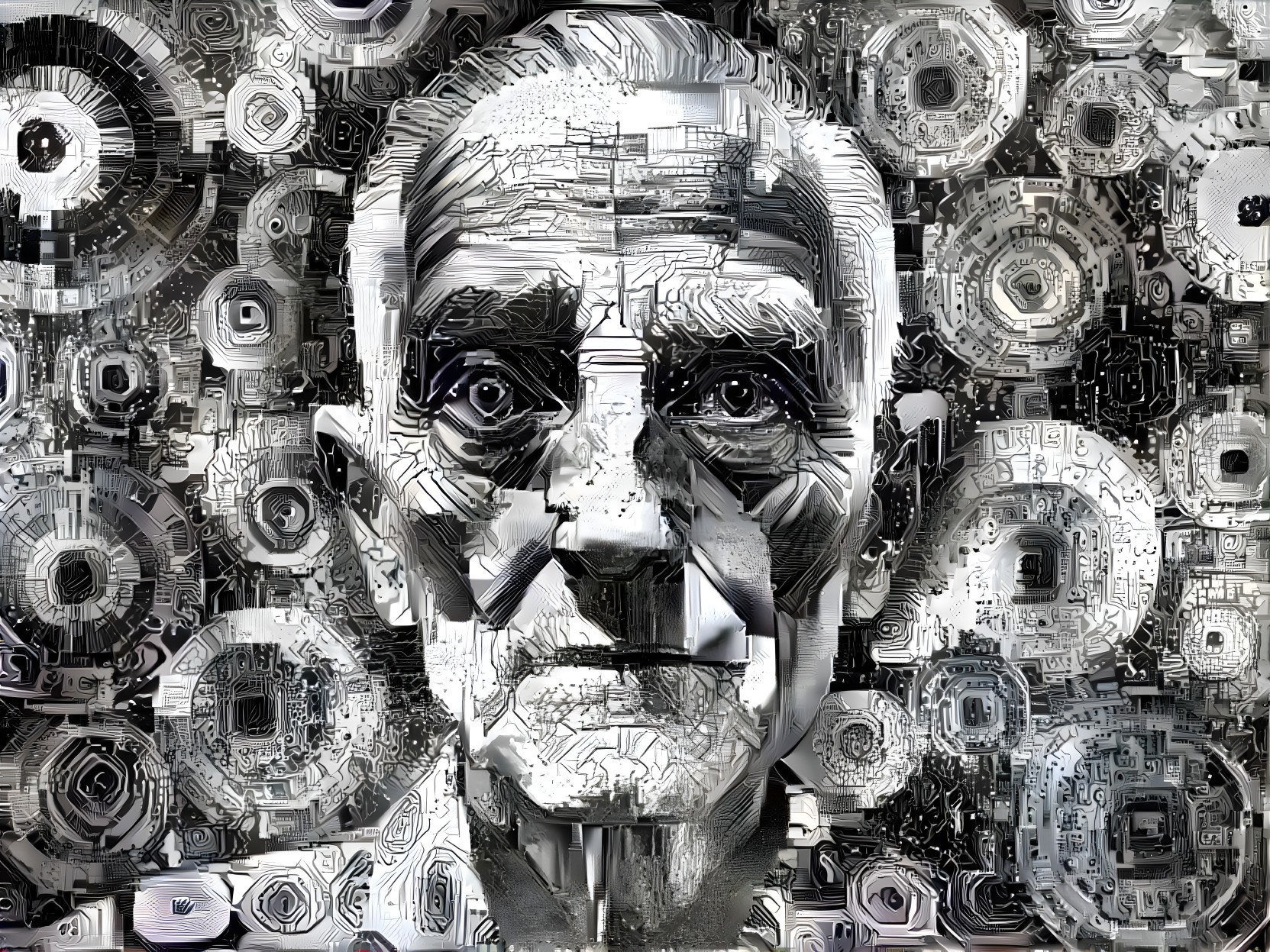Abstract Portrait of an Elderly Man with Metallic Textures