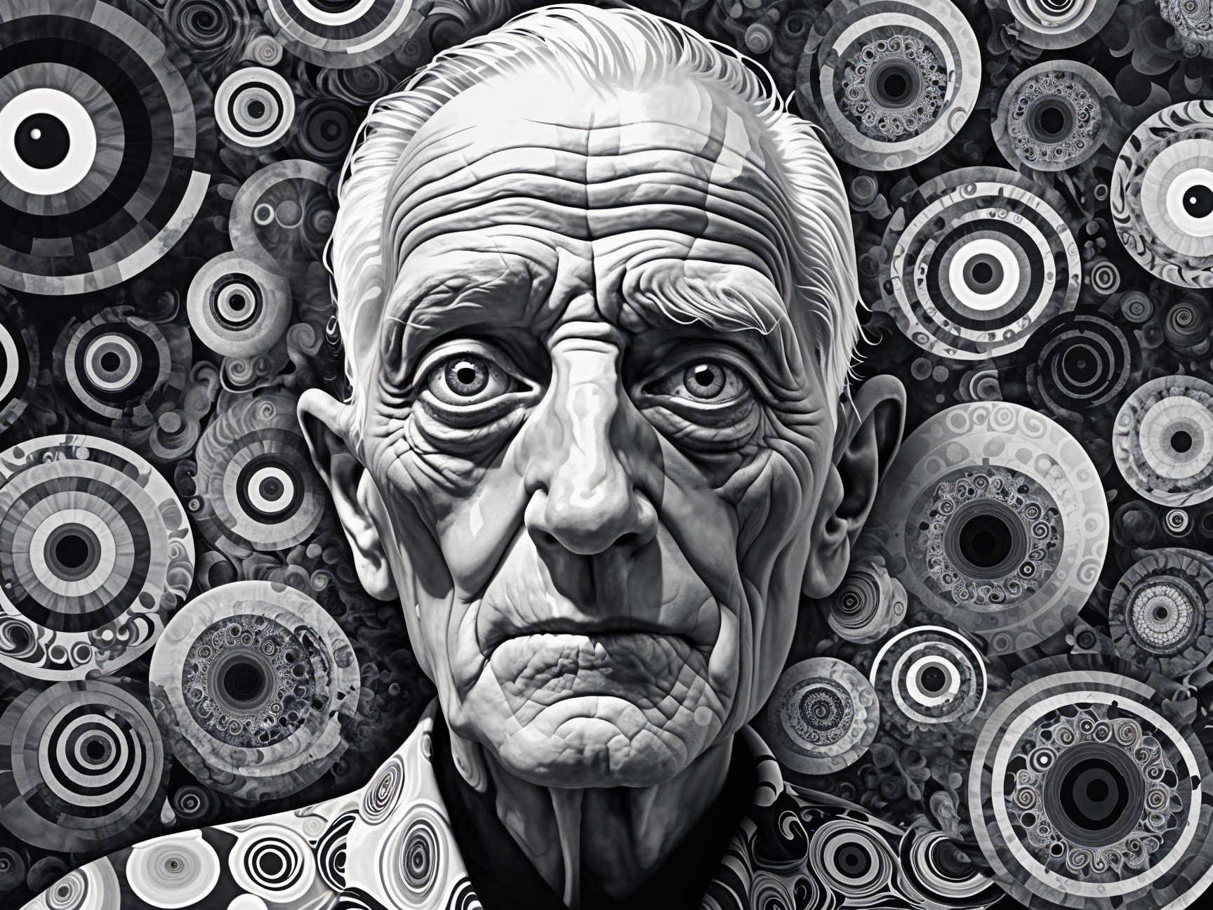Elderly Man Portrait with Vibrant Background Design