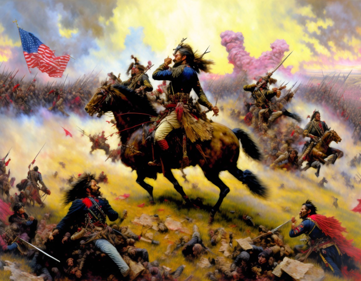 Native American Warrior Leading Battle Charge Scene