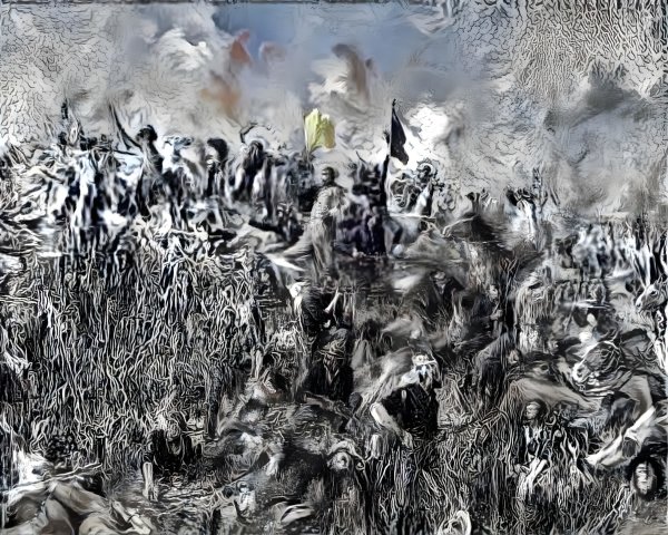 Abstract Crowd Scene with Flags in Turbulent Landscape