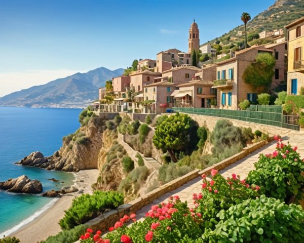 Panoramic View of a Coastal Mediterranean Village