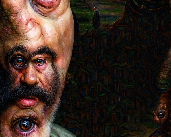 Surreal Composition of Distorted Human Faces and Shapes