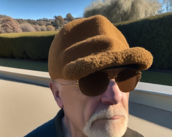 Stylish Individual in Brown Fleece Cap and Sunglasses