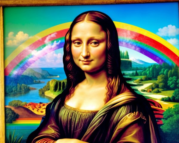Reimagined Mona Lisa in a Colorful Landscape