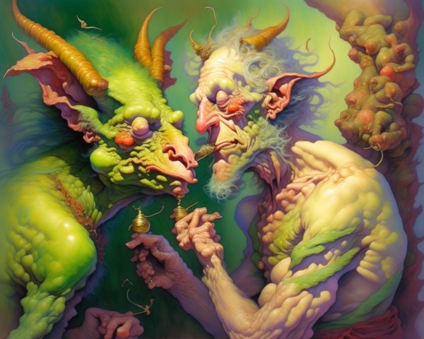 Fantastical Creatures in Surreal Colorful Setting