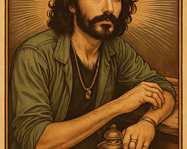 Stylized Illustration of a Contemplative Hermit Figure