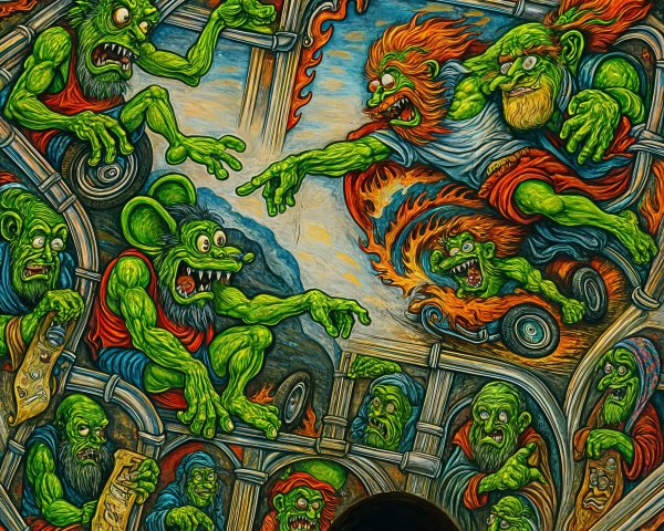 Vibrant Illustration of Exaggerated Green Creatures