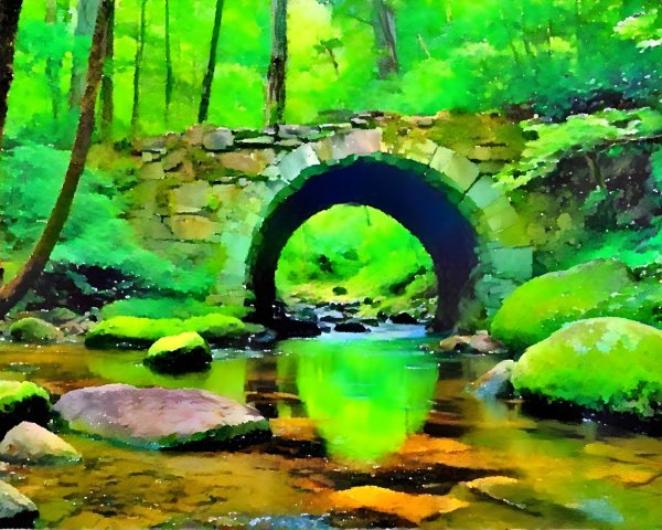 Rustic Stone Bridge Over a Tranquil Stream Landscape