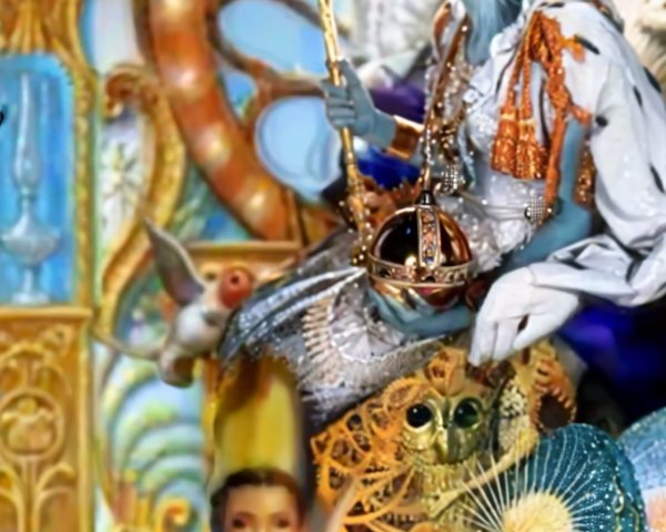 Fantastical Bird Figure in Steampunk Setting