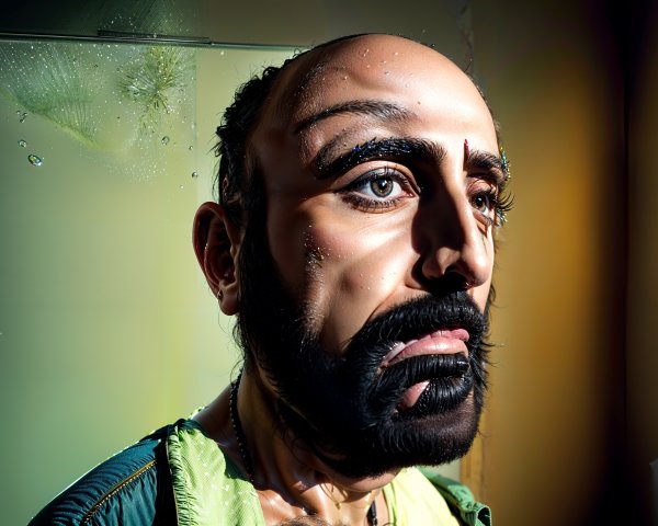 Man with Intense Features and Dramatic Lighting