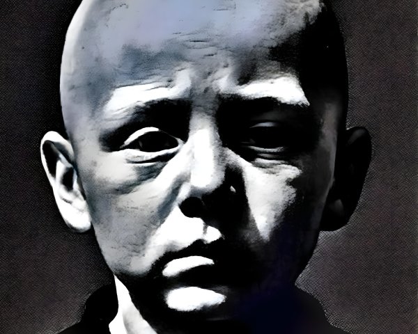 Black and White Portrait of a Young Bald Boy