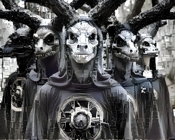 Humanoid Figures with Animal Masks in Dark Cloaks