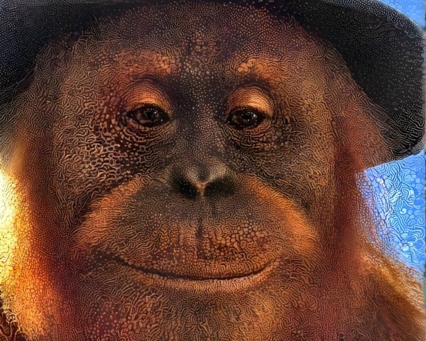 Artistic Portrait of an Orangutan in a Dark Hat