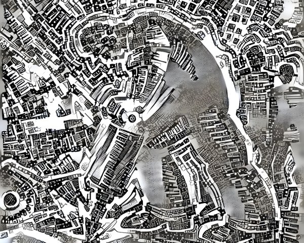 Abstract Black and White City Map with Complex Layout
