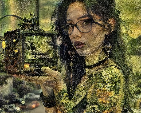Stylized Portrait of a Young Woman with Vintage TV