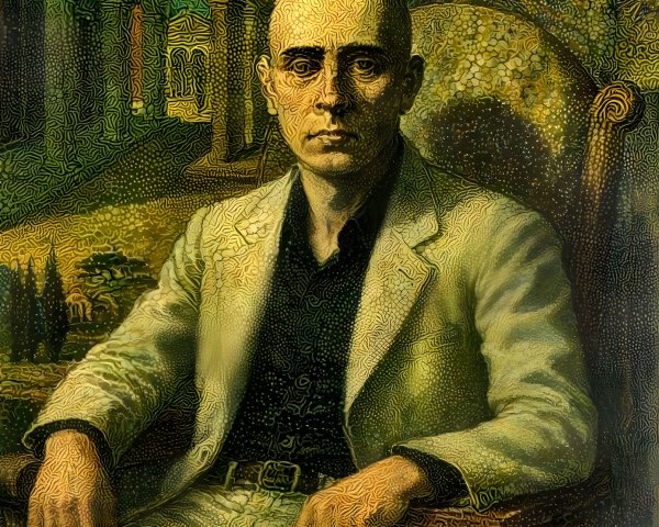 Solitary Figure in Ornate Chair with Dreamlike Background