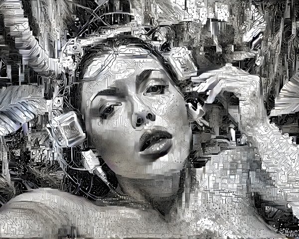 Portrait of a Woman in a Surreal Abstract Environment