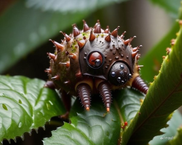 Close-up of a unique colorful insect on a leaf