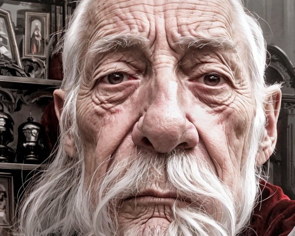 Elderly man with white beard and lined skin portrait