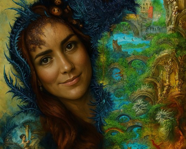 Surreal Composition of a Woman's Face and Nature Elements