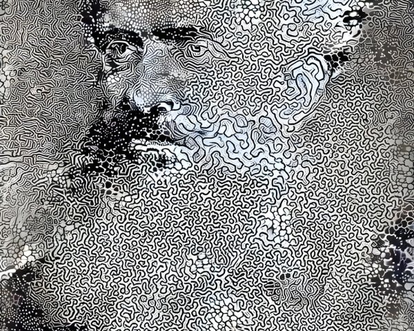 Stylized Black and White Portrait with Intricate Lines