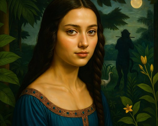Young Woman in Blue Dress Surrounded by Nature