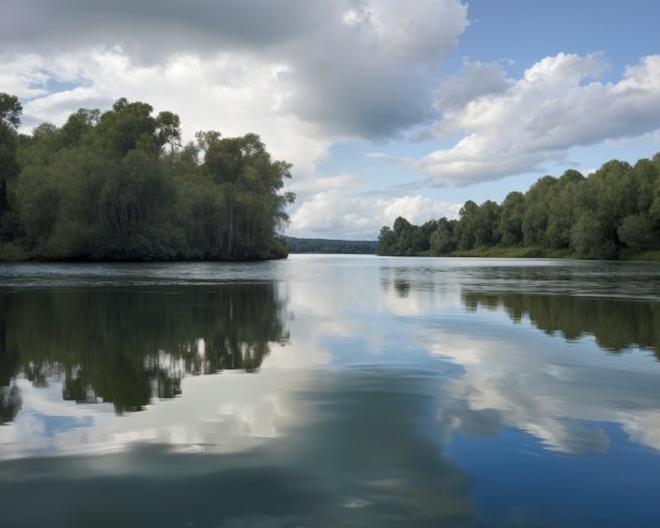 Serene River Landscape with Lush Green Banks