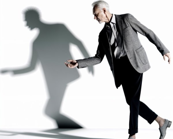 Elderly man in gray blazer poses against white background