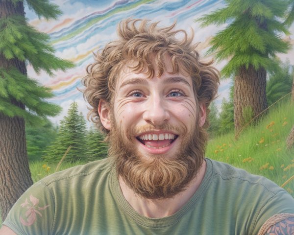 Young man smiling in nature with vibrant backdrop