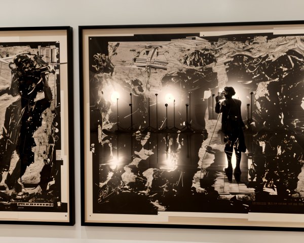 Monochromatic Abstract Artworks on White Wall