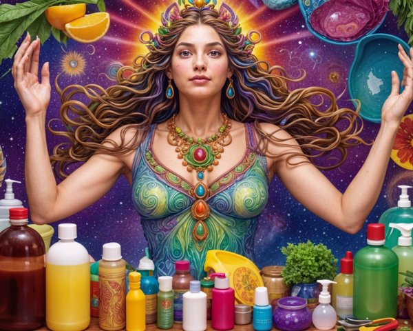 Mystical Woman in Nature-Inspired Cosmic Setting