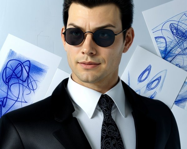 Well-Dressed Man in Black Suit with Abstract Background