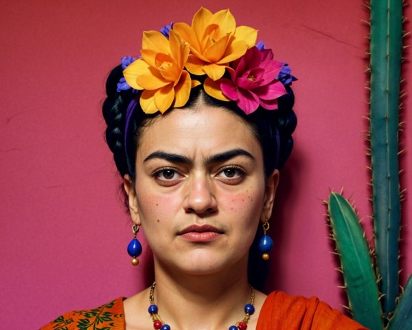 Woman with Floral Hair and Bold Accessories