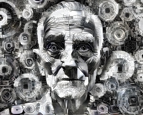 Abstract Portrait of an Elderly Man with Metallic Textures