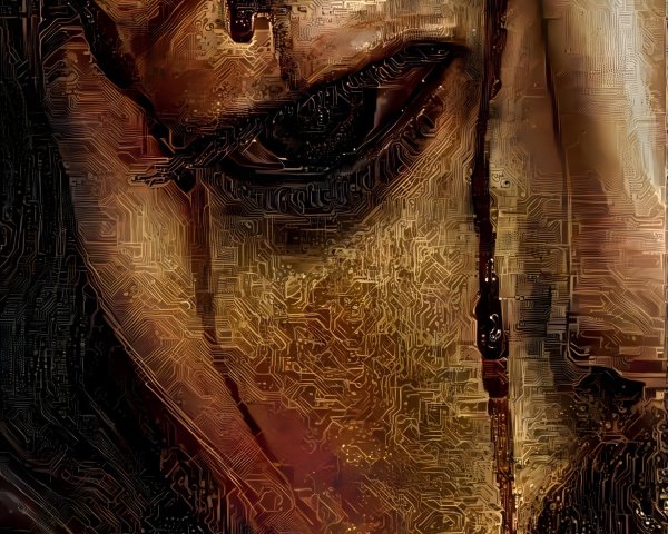 Close-up of a face blending human and technological features