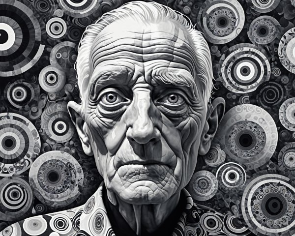 Elderly Man Portrait with Vibrant Background Design