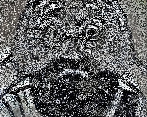 Stylized Black-and-White Portrait with Intricate Background