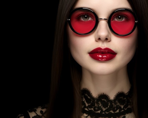 Portrait of a Woman with Bold Red Lips and Sunglasses