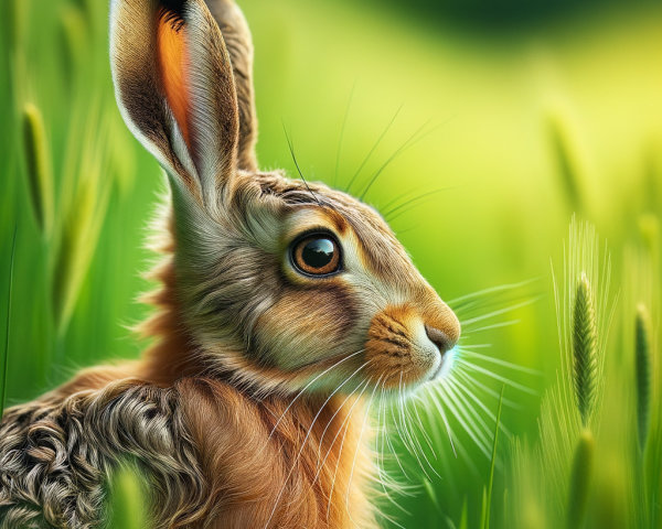 Close-up Portrait of a Rabbit in Green Grass