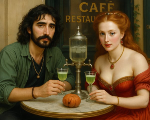 Outdoor Cafe Scene with Two People at Table