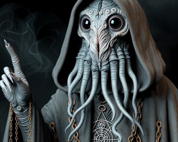 Mysterious Hooded Figure with Octopus-Like Head
